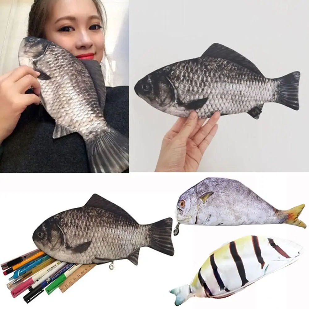 Funny Fish Shape Pencil Case Wallet Animal Cartoon Handbag Organizer Stationery Pencil Box Study Supplies