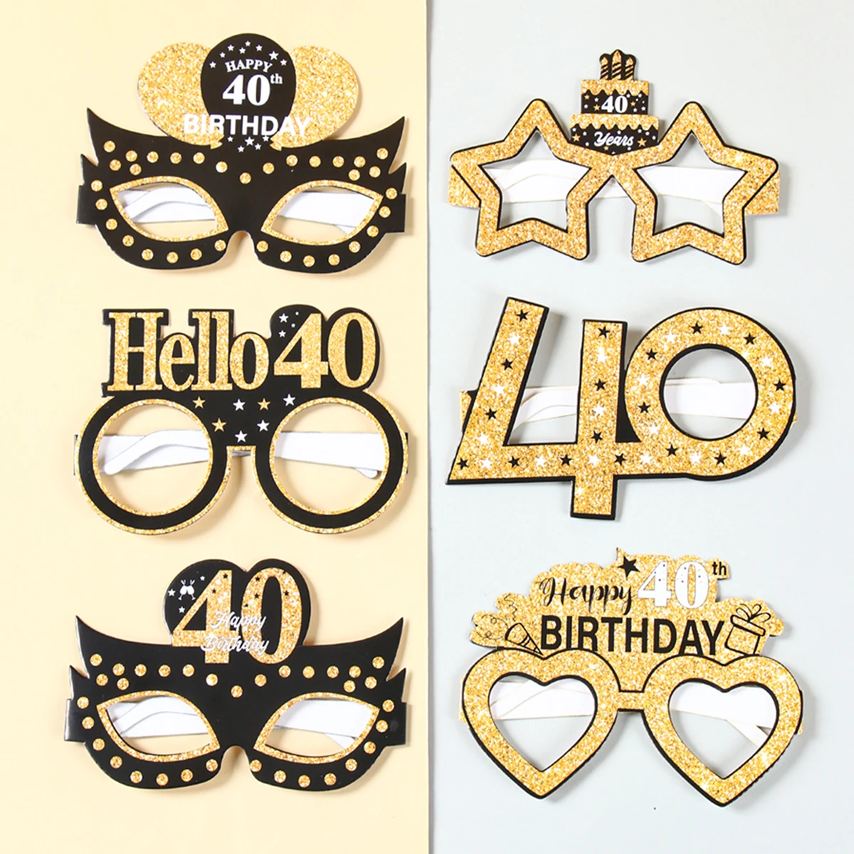 Black Gold Birthday Paper Glasses Happy 30th 40th 50th 60th 70th Birthday Party Decoration 18 40 50 60 Year Photo Props DIY Gift