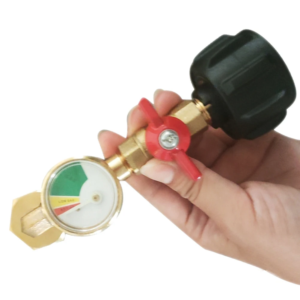 1 lb Propane Tank Refill Adapter with Brass Body and 3-Color Gauge for Accurate Level Monitoring During Refill