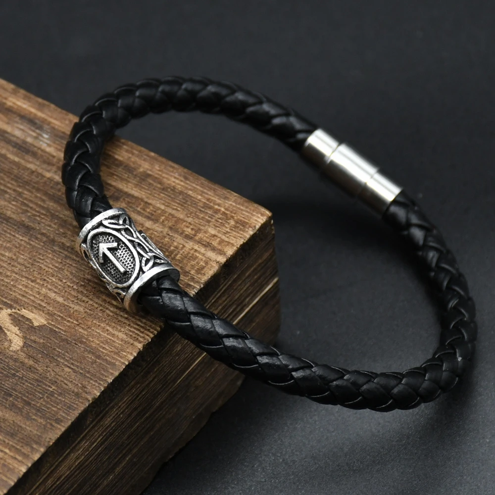 Men Leather Viking bracelets Rune Charms Beads Valknut Amulet DIY Bracelets Bangles jewelry