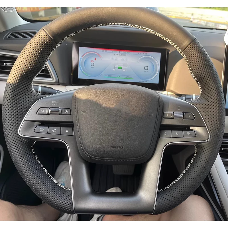 For BYD Song L 2024 Song Pro 2025 Yuan UP 2024 Hand Sewn Needle Thread Car Steering Wheel Cover Accessories Genuine Leather