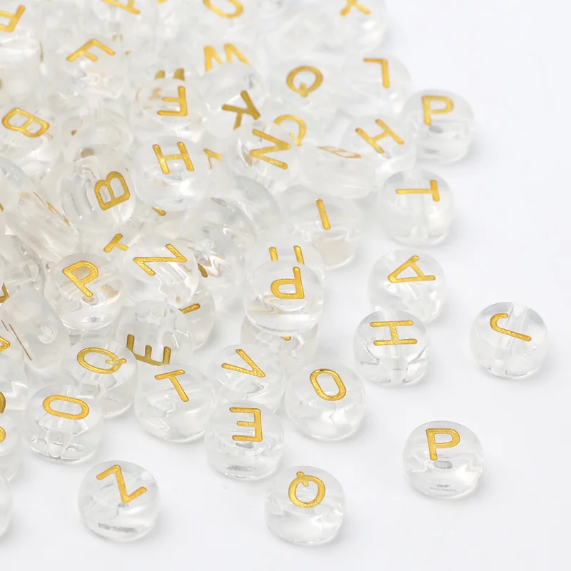 100pcs 7mm Transparent Gold Color Alphabet Letter Beads Flat Round Acrylic Spacer Beads For Jewelry Making Diy Bracelets Crafts