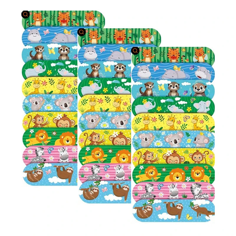 50pcs/set Cartoon Band Aid Cute Monkey Elephant Lion Tiger Pattrn Sticking Plaster Wound Dressing Patch Adhesive Bandages Tape