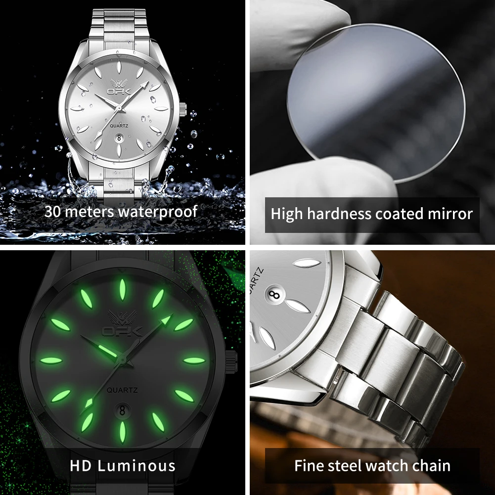 OPK 6038 Men\'s Watch Silver Stainless steel Deep Waterproof Calendar Man Hand Clock