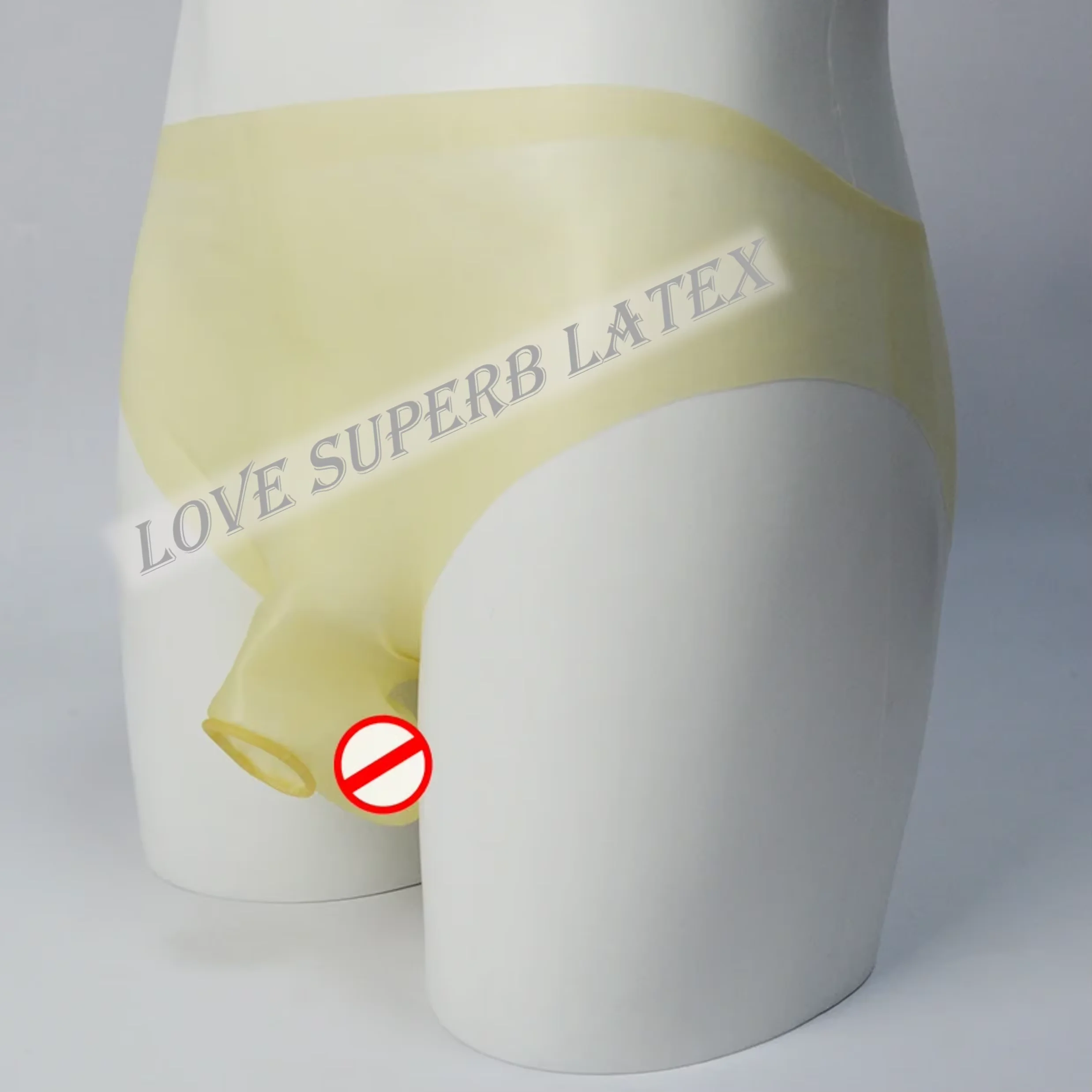 Molde sem costura transparente/preto látex masculino sexy pênis meia capa shorts breve com bola galo bondage