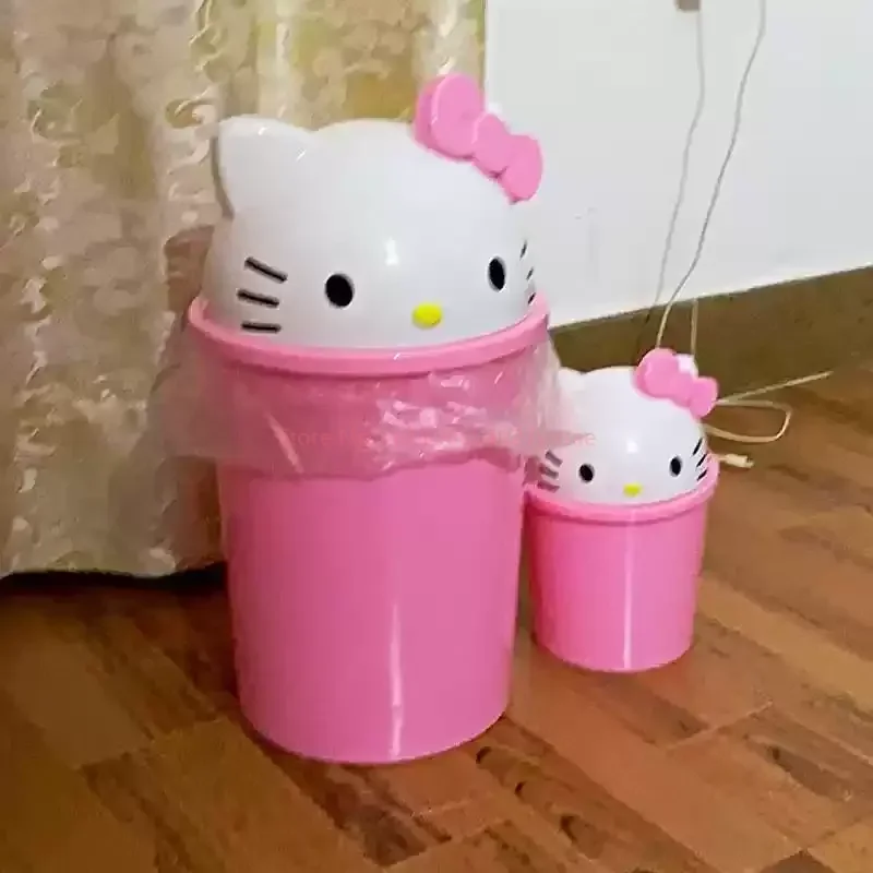 Cubo de Basura Creativo de Dibujos Animados Hello Kitty para Escritorio, Hogar, Dormitorio, Sala de Estar, Baño, Cocina, con Tapa Gruesa y Tapa Basculante