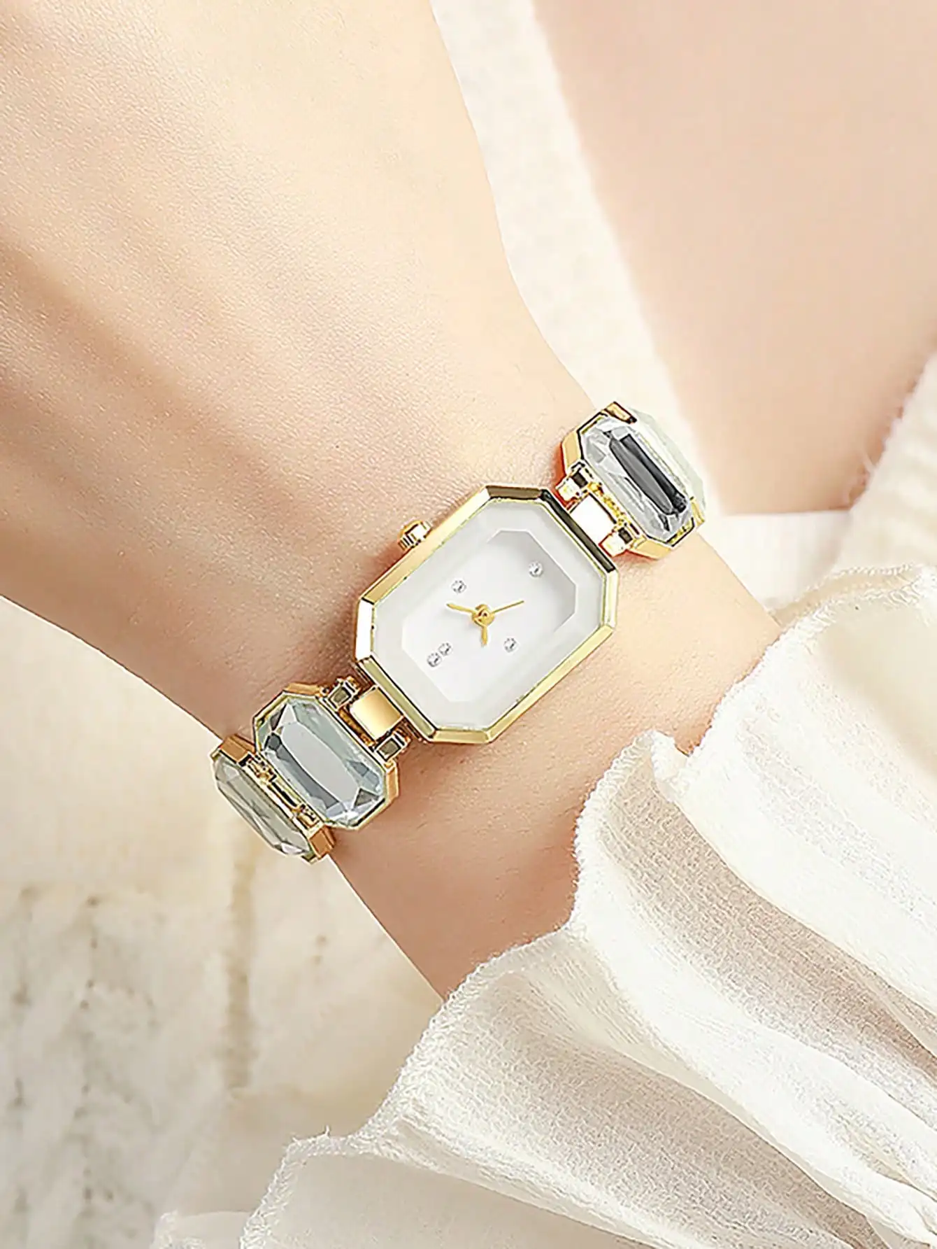 ساعة نسائية مربعة فاخرة مياه الفولاذ المقاوم للصدأ الماس حركة كوارتز موضة سوار ساعة ساعات السيدات الذهب الوردي #3