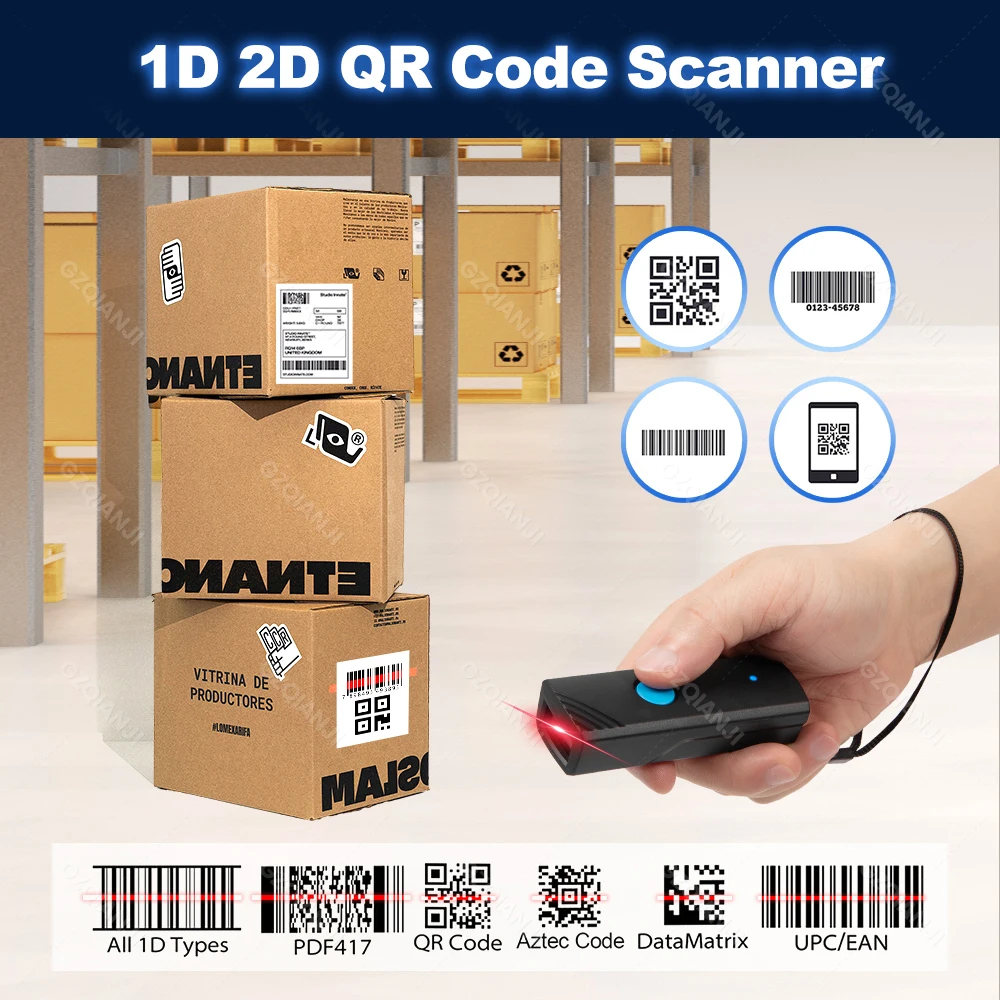 Imagem -03 - Móvel Bluetooth Barcode Scanner qr sem Fio Portátil Barcode Reader Android e Ios Compatível com Telefone 1d 2d