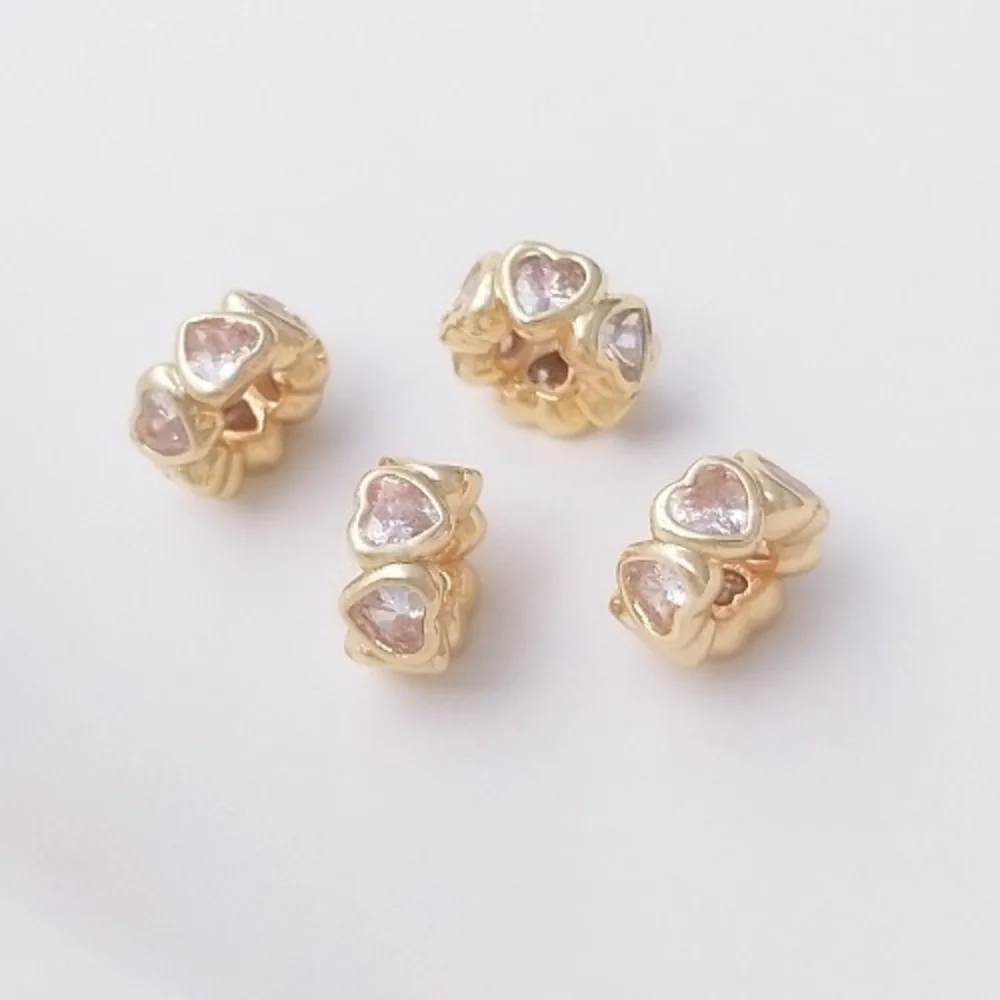 

Copper 14K Gold Color Peach Heart Zircon Bead Ring Love Through Hole Bead Ring Handmade Bracelet Necklace Jewelry Accessories