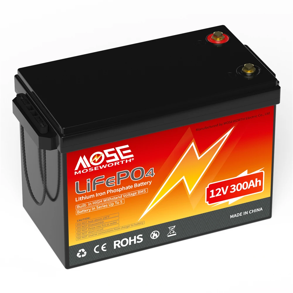 MOSEWORTH 12V 300Ah LiFePO4 Battery Pack with 200A BMS Lithium Iron Phosphate Batteries 8000+ Cycles For Solar RV Campers