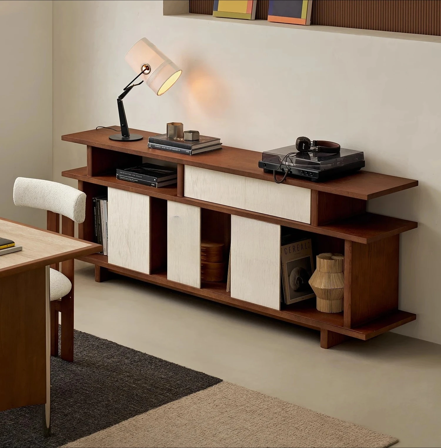 

Retro solid wood living room storage drawer cabinet sliding door dining side cabinet