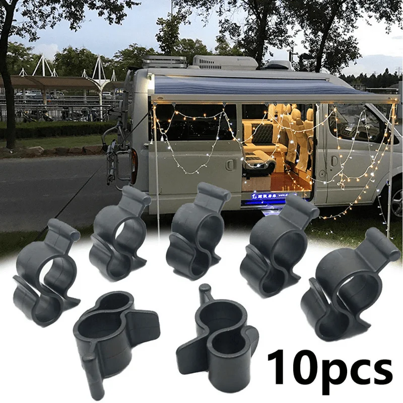 

10Pcs Camping Awning Hooks Clips RV Tent Hangers Light Hanger Black Plastic Rope Clamp Tent Hooks Accessory For Caravan Camper