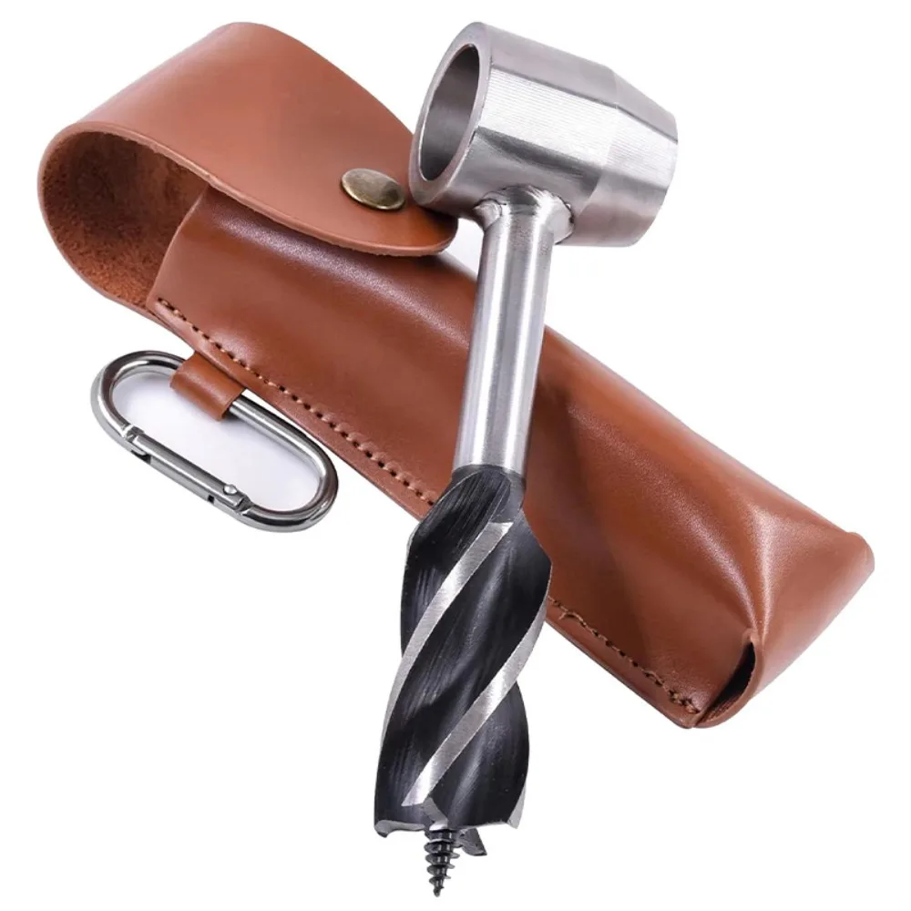 1 PC Outdoor Survival Tools, Jungle Woodworking Hand Drill, Scottish Drill Bit and Handhole Maker, with Leather Protective Case