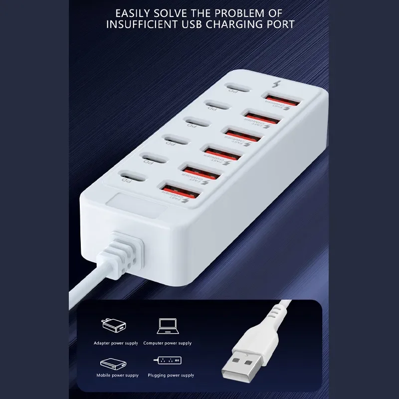 6 USB 6 نوع C شاحن قطاع الطاقة العالمي شحن سريع مهايئ شاحن الهاتف مقبس كهربائي تمديد كابل الجدول المقبس