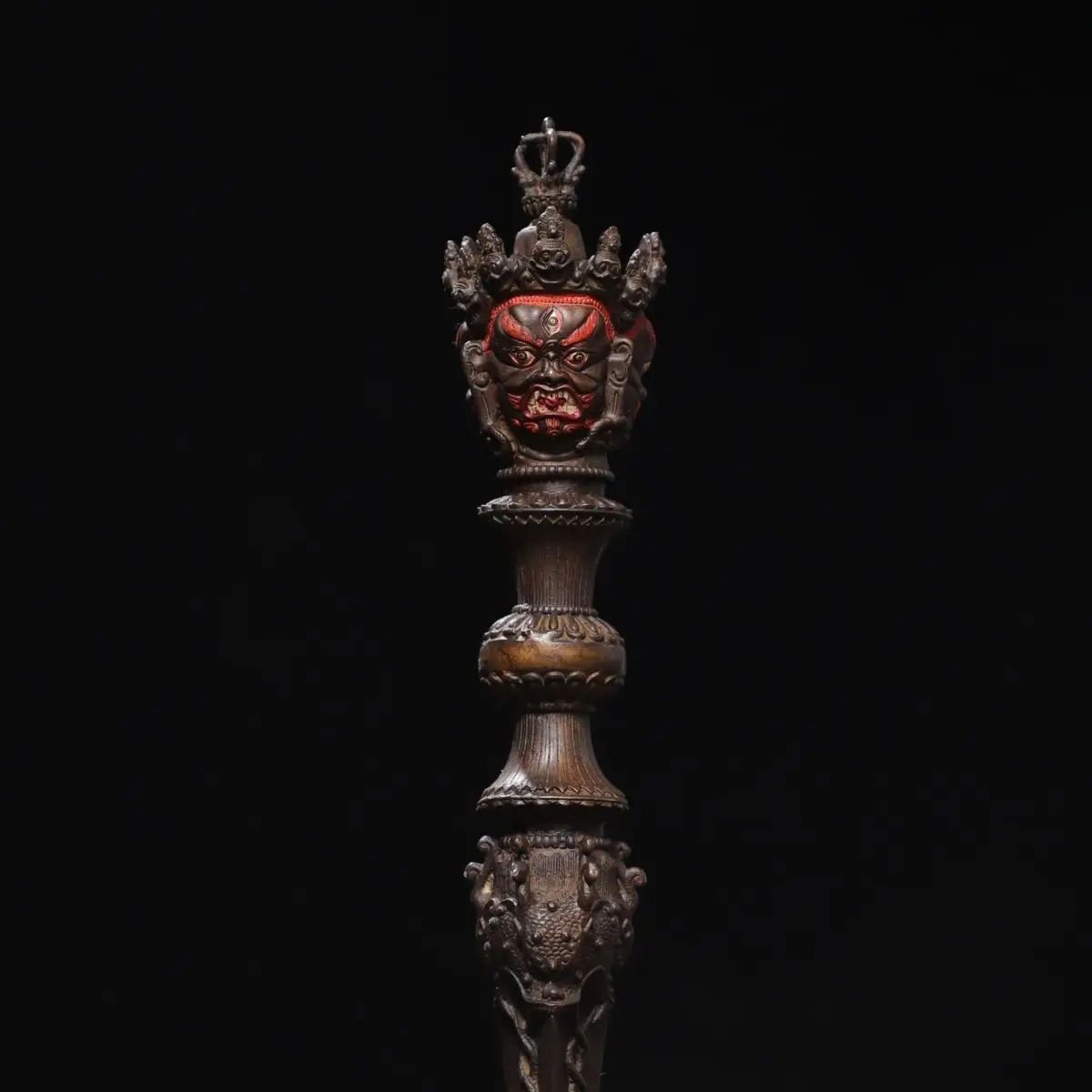 Antique Three‑Faced Vajra Phurba Pestle Tibetan Buddhist Ritual  Figurine Religious Altar Worship Decor Collectible Craft
