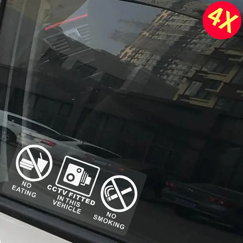4X Pojazd Zakaz jedzenia Zakaz picia CCTV Naklejka Naklejka Samochód Ciężarówka Van Autobus Autobus Tren Taksówka Minicab Minibus Kabina Znak Uwaga