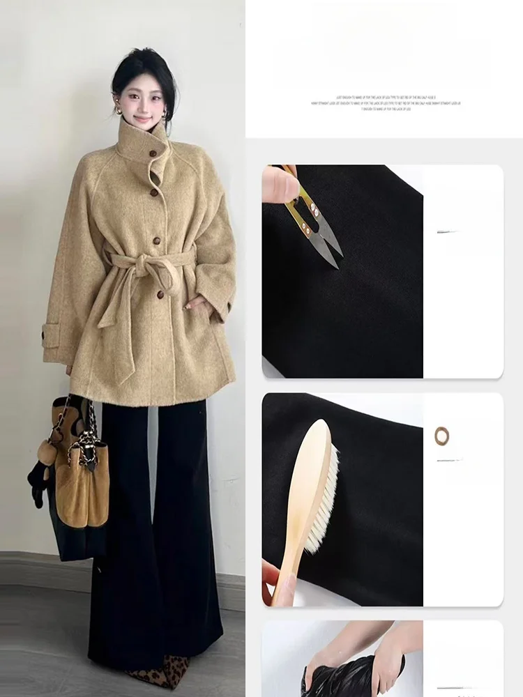 Bla Fce 裏地付きベルボットジーンズ レディース ハイウエスト ルーズフィット カジュアル 快適 ストレッチデニムパンツ 秋冬新作