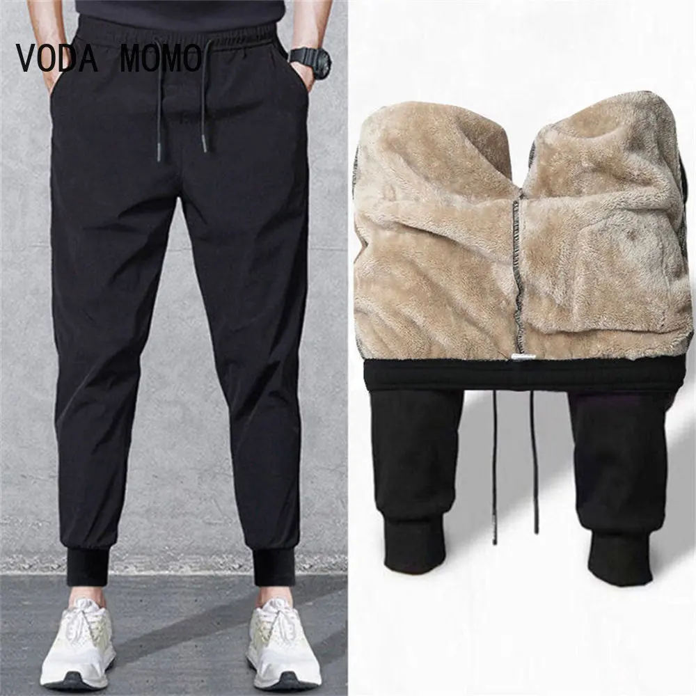 

Men's Winter Fleece Trousers Running Gym Sweatpants Solid Color Thick Warm Plus Velvet Female Pants Sports Jogges