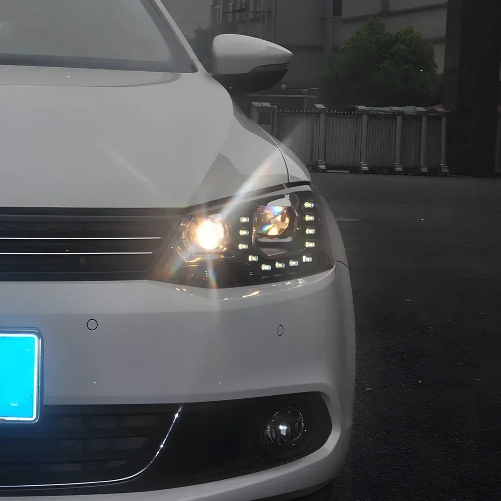 

Автомобильные фары в сборе для VW Jetta Sagitar 2012-2018, светодиодные автомобильные фары, обновление, высокая конфигурация, аксессуары для линз проектора