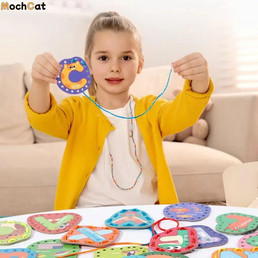 Planche de corde à enfiler pour enfants, motricité Fine, cartes de laçage colorées en bois, jouets éducatifs créatifs