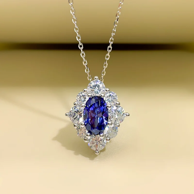 3-karatowy naszyjnik z symulacją Tanzanit i niebieskim kamieniem dla kobiet, niszowy wysokiej klasy czysty srebro 925, importowany diament o wysokiej zawartości węgla