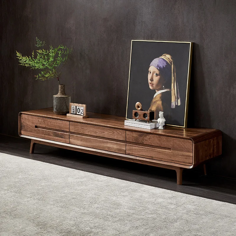 

North American black walnut solid wood TV cabinet Nordic simple locker living room creative personality audio-visual cabinet