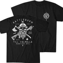 Til Valhalla. Vi king Warrior Spirit Bearded Tactical Skull Military T-Shirt 100% Cotton O-Neck Short Sleeve Casual Mens T-shirt