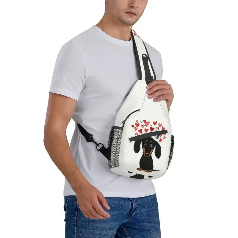 

Cute Dachshund With Valentine Hearts Crossbody Sling Backpack Men Cartoon