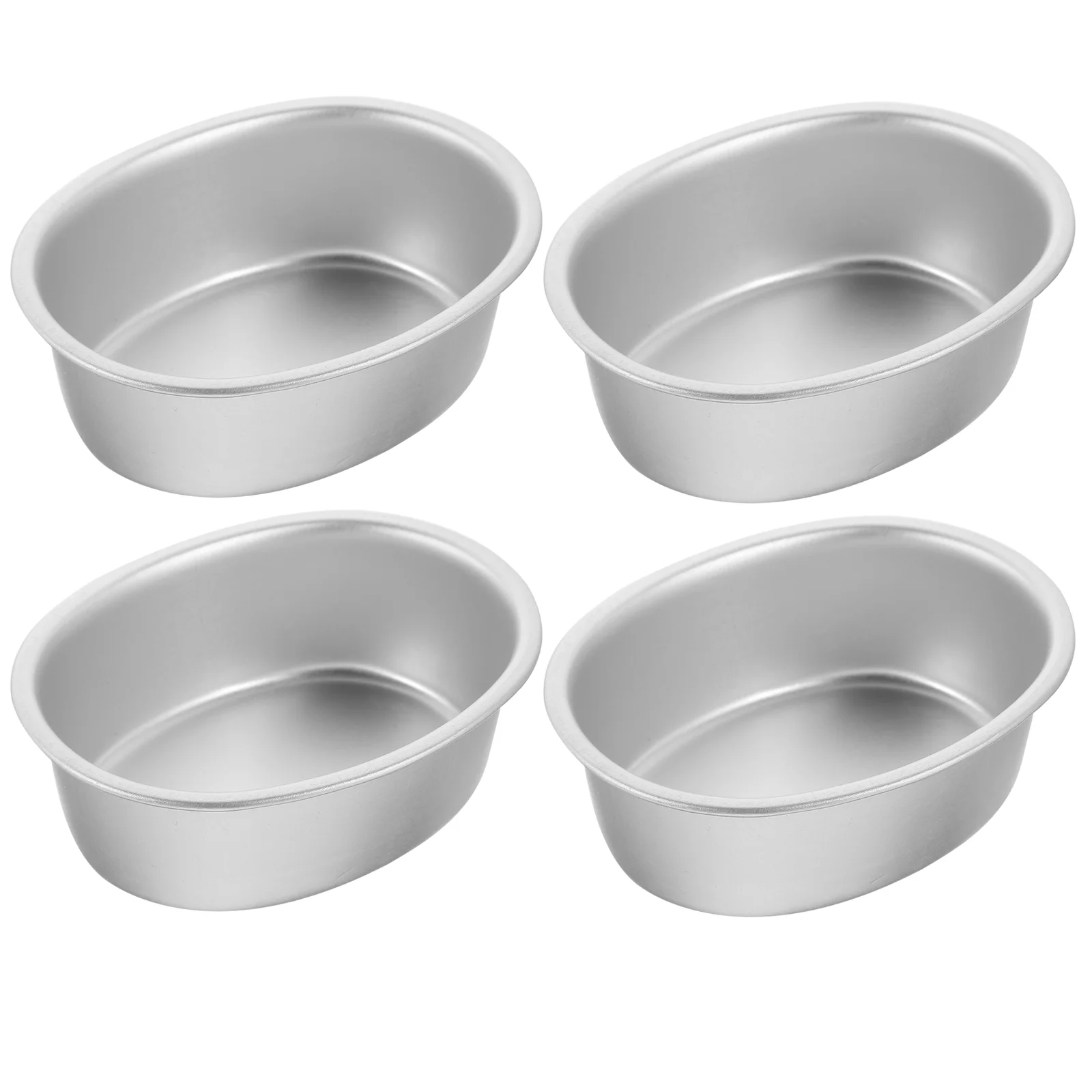 

4 Pcs Resuable Pudding Molds Cake Pans Muffin Bakeware Chiffon Silver Aluminum Alloy Oval