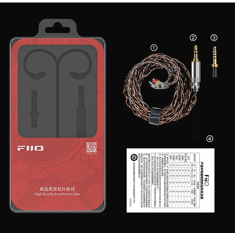 Fiio-LC-RC単結晶銅ヘッドフォンケーブル、交換可能なプラグ、mmcx