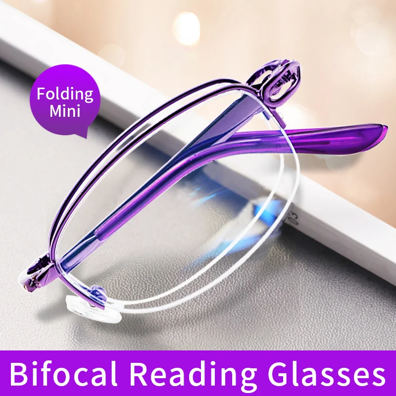 

Bifocal Anti Blue Ray Anti-fatigue Folding Reading Glasses for Women,Far and Near Dual-use foldable Portable Pocket Readers