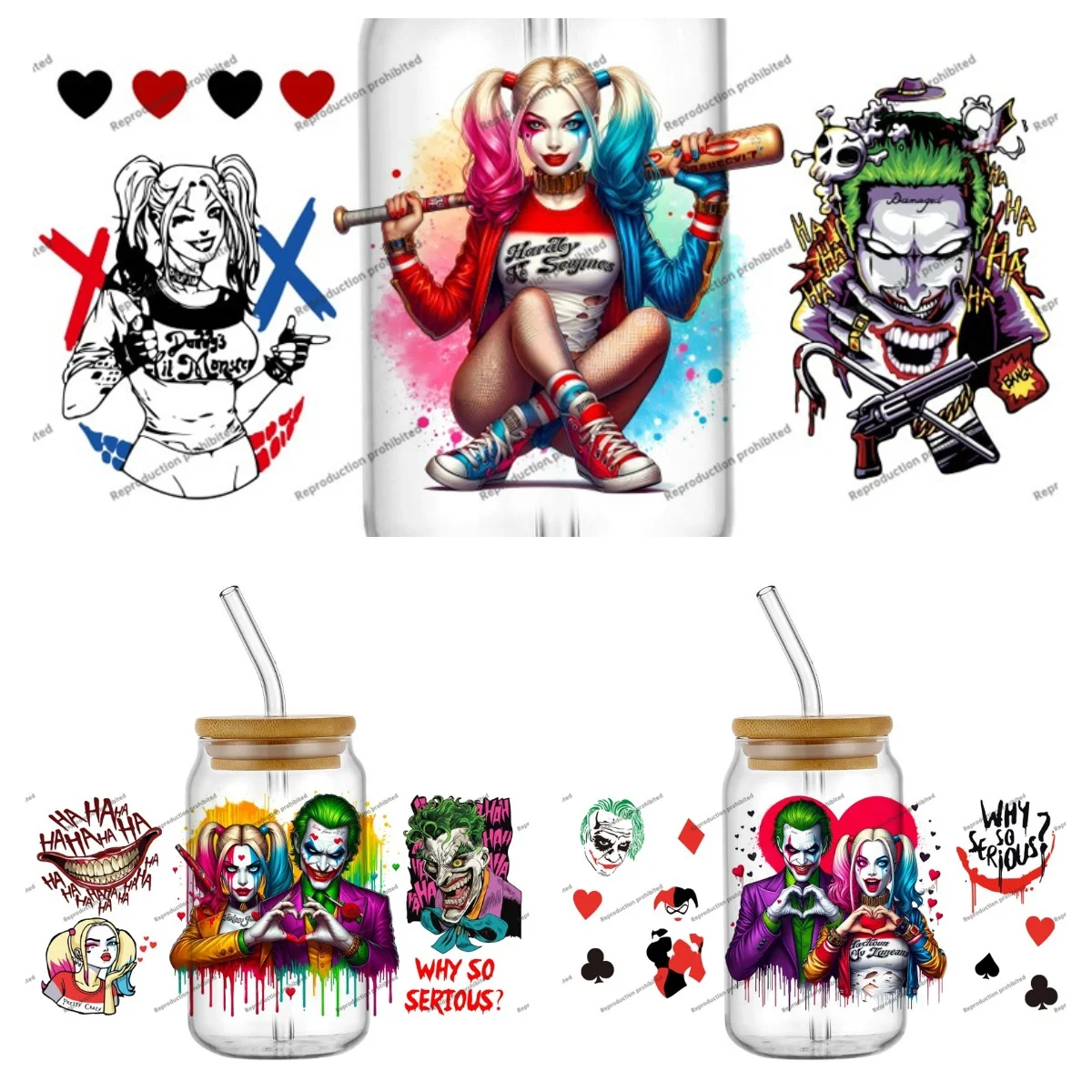 تصميم جديد مهرج زوجين ثلاثية الأبعاد UV DTF كأس يلتف ل 16 أوقية مقاوم للماء UV DTF نقل ملصق نظارات القدح لتقوم بها بنفسك التفاف ملصق #1