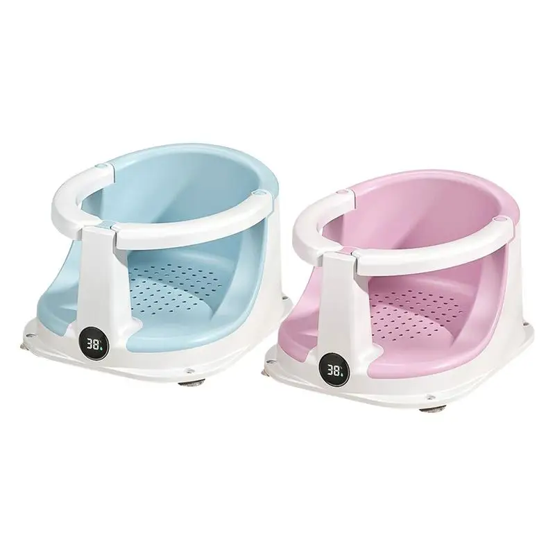 مقاعد حمام للأطفال الصغار كرسي جلوس مقعد استحمام للأطفال قابل للطي لدعم كامل الجسم مبطن مع مستشعر درجة الحرارة لعمر 0-3 سنوات