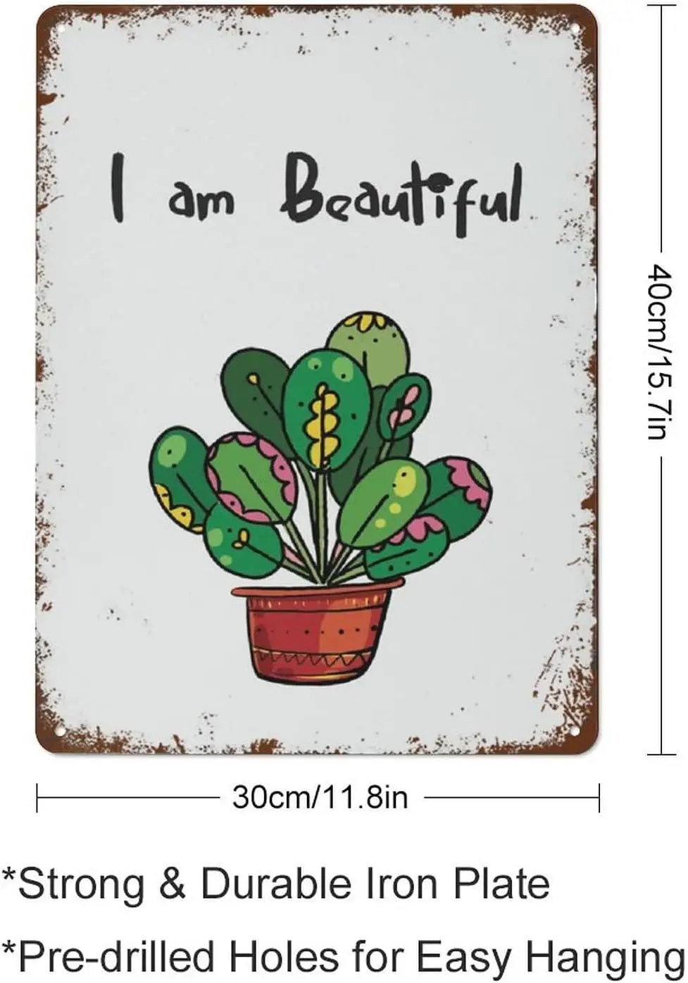 Plant Print I Am Beautiful Positive Quote Positive Gift Positive Art Plant Art Office Decor Fo Retro Garden Metal Tin