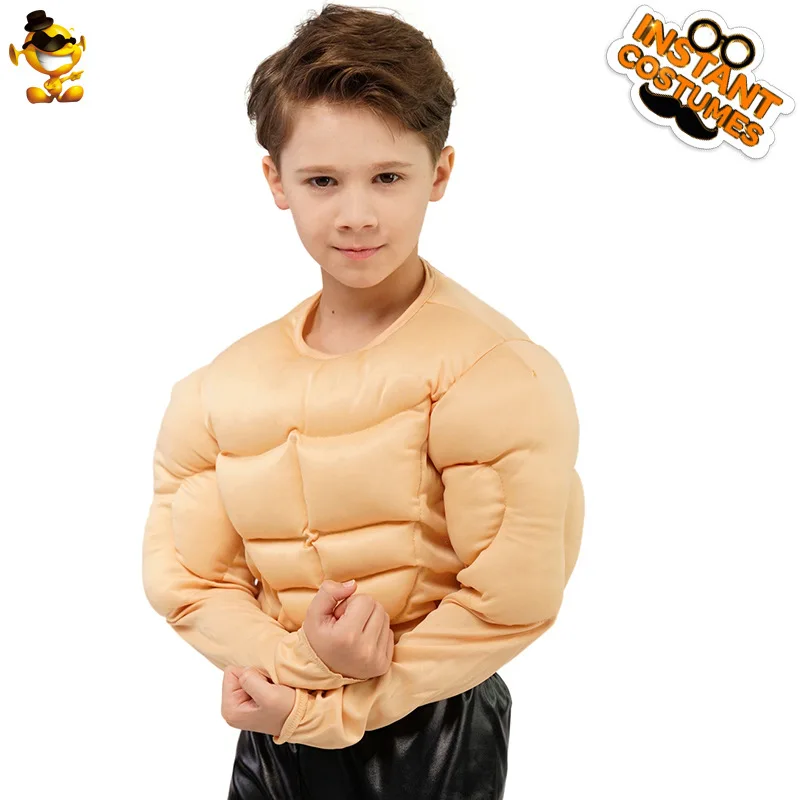 Adults Kids Hero Fake Abs Muscle Suit Men Boys Halloween Role-Playing Funny T-Shirt Party Dress Up Cosplay Costumes