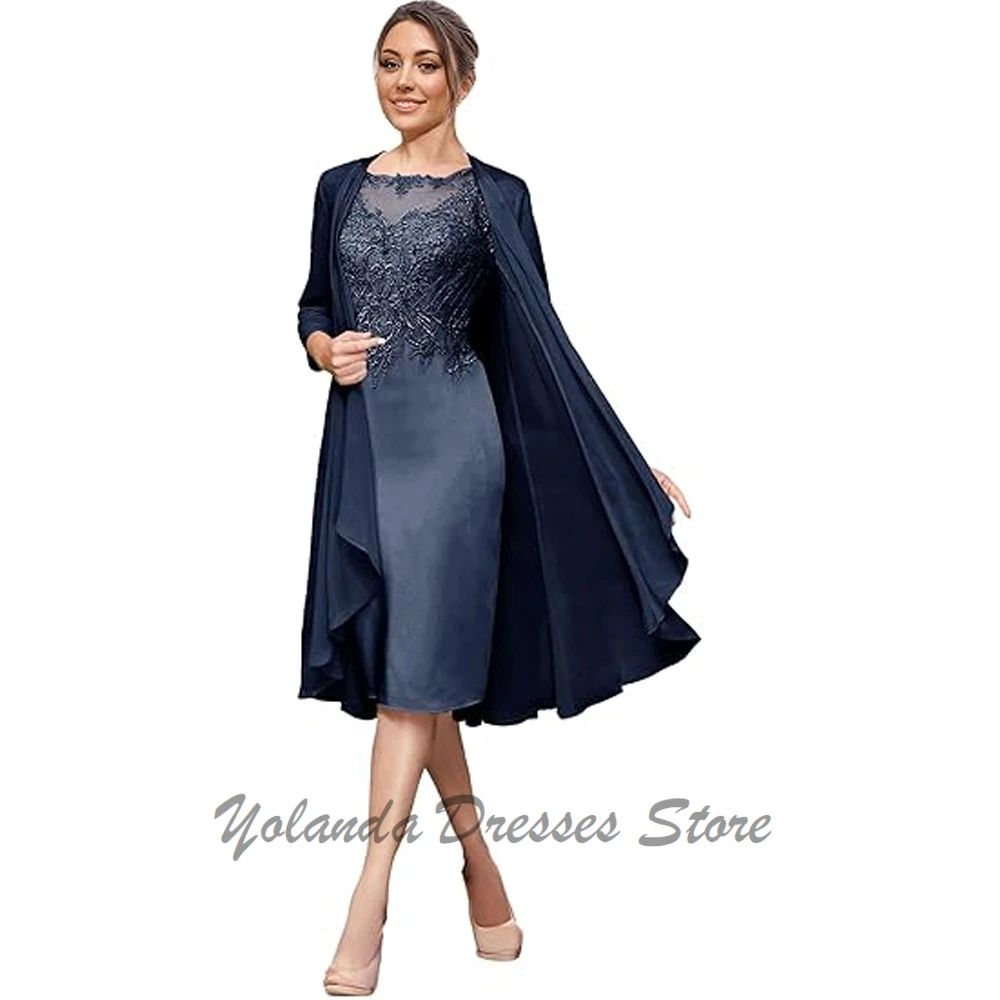 Modern 2 Pieces Mother of The Bride Dresses with Jacket Lace Wedding Guest Dresses for Women Tea Length Chiffon Evening Dress