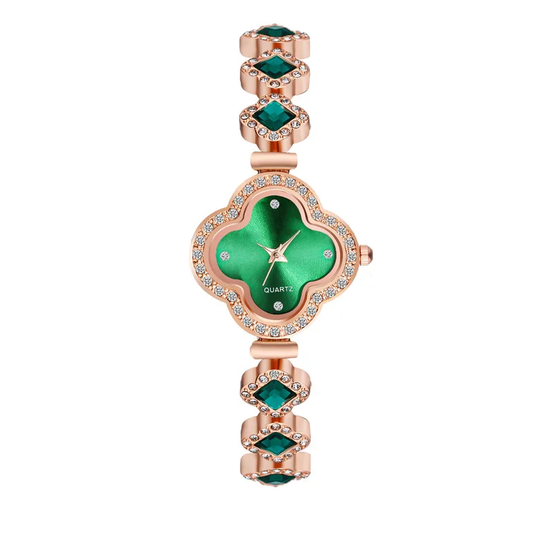 Women's Quartz Watch Alloy Four Leaf Clover Fashion Decorative Emerald Ladies Watch Elegant Luxury Wrist Jewelry For Daily Wear