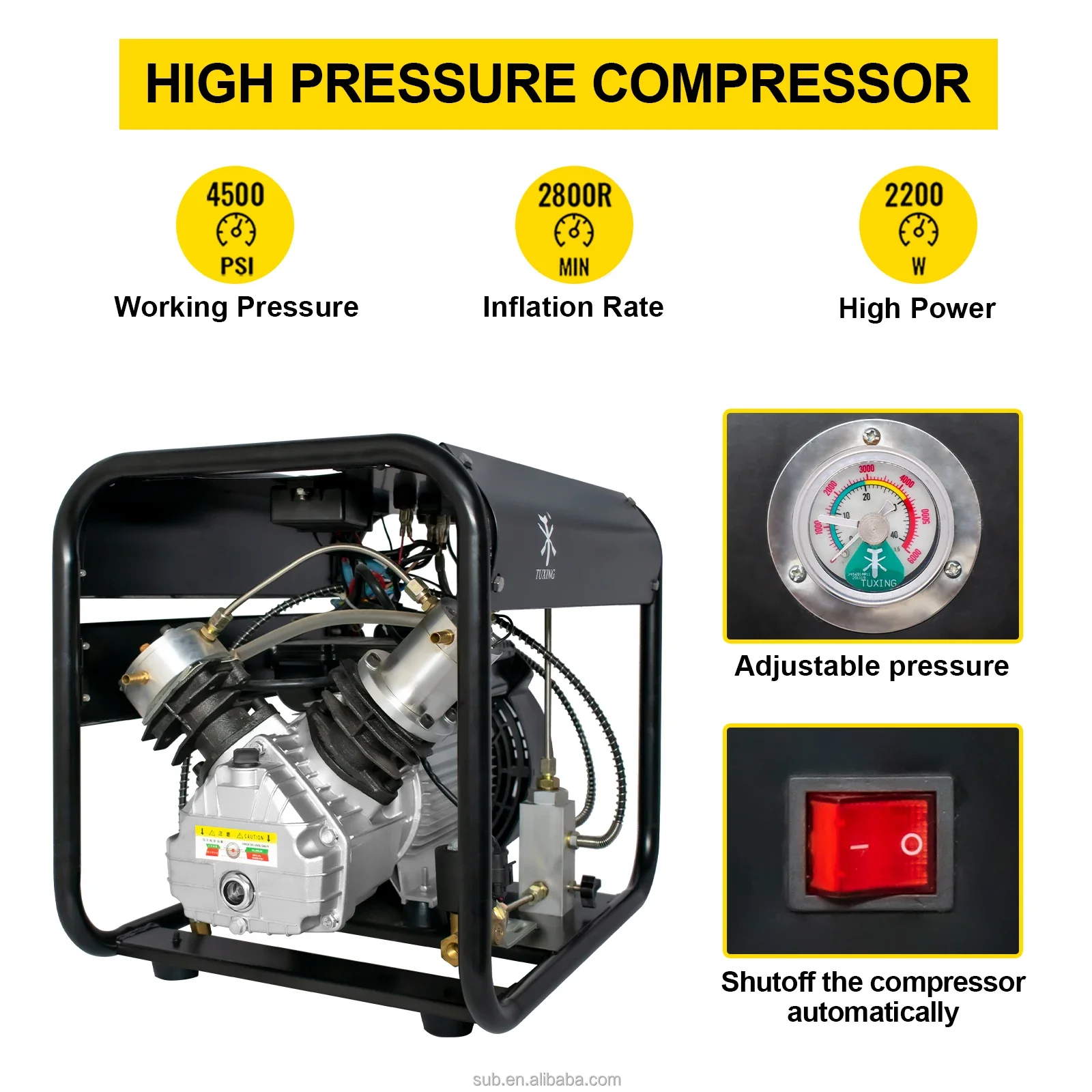 Imagem -05 - Tuxing-alta Pressão Pcp Compressor de ar Auto Stop Auto Stop Auto Purga Mergulho Mergulho 300bar 4500psi 6.8l Tanque Txed013