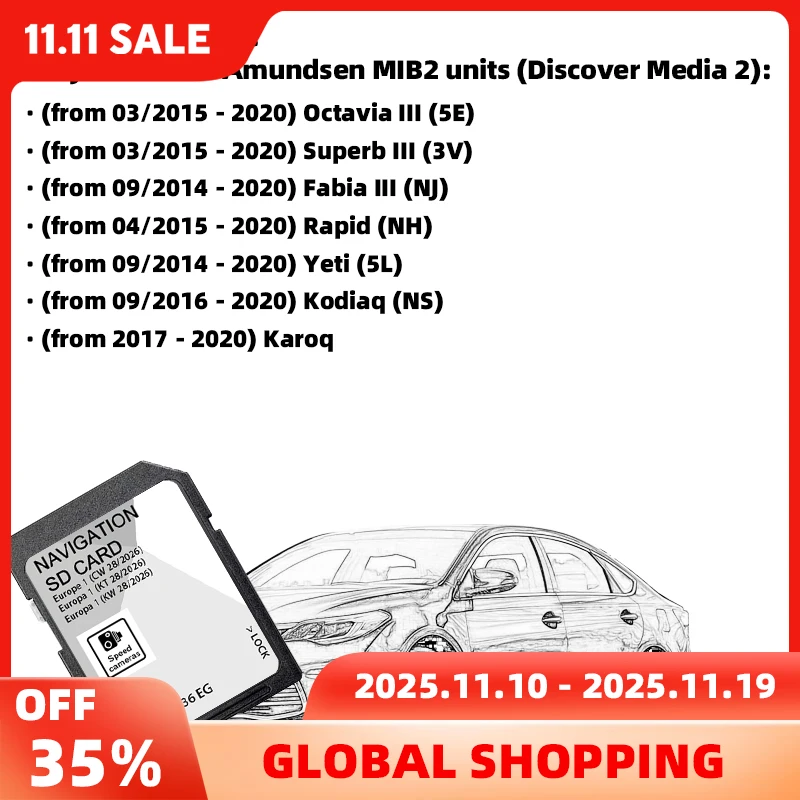

32GB for Skoda Octavia Yeti Kodiaq Car Amundsen MIB2 Gen2 SD Card Europe 2026 Discover Media with Anti Fog Reaview