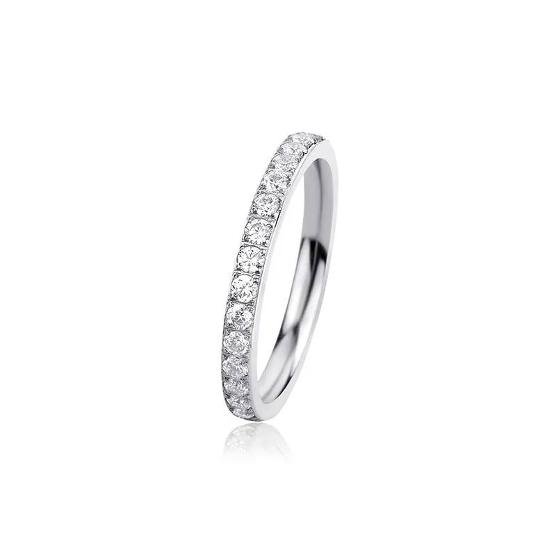 

Apexelle Brand Fashion Jewelry Stainless Steel Ring For Women Polishing Process Inlaid Single Row Full Diamond Ring