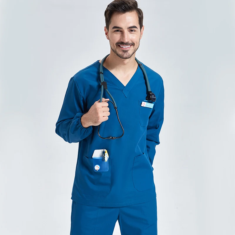 Men's Medical Scrubs Doctor Uniforms Hospital Scrub Set Workwear Round Neck Top and Pant Suit Aesthetic Clothes Dental Set 205