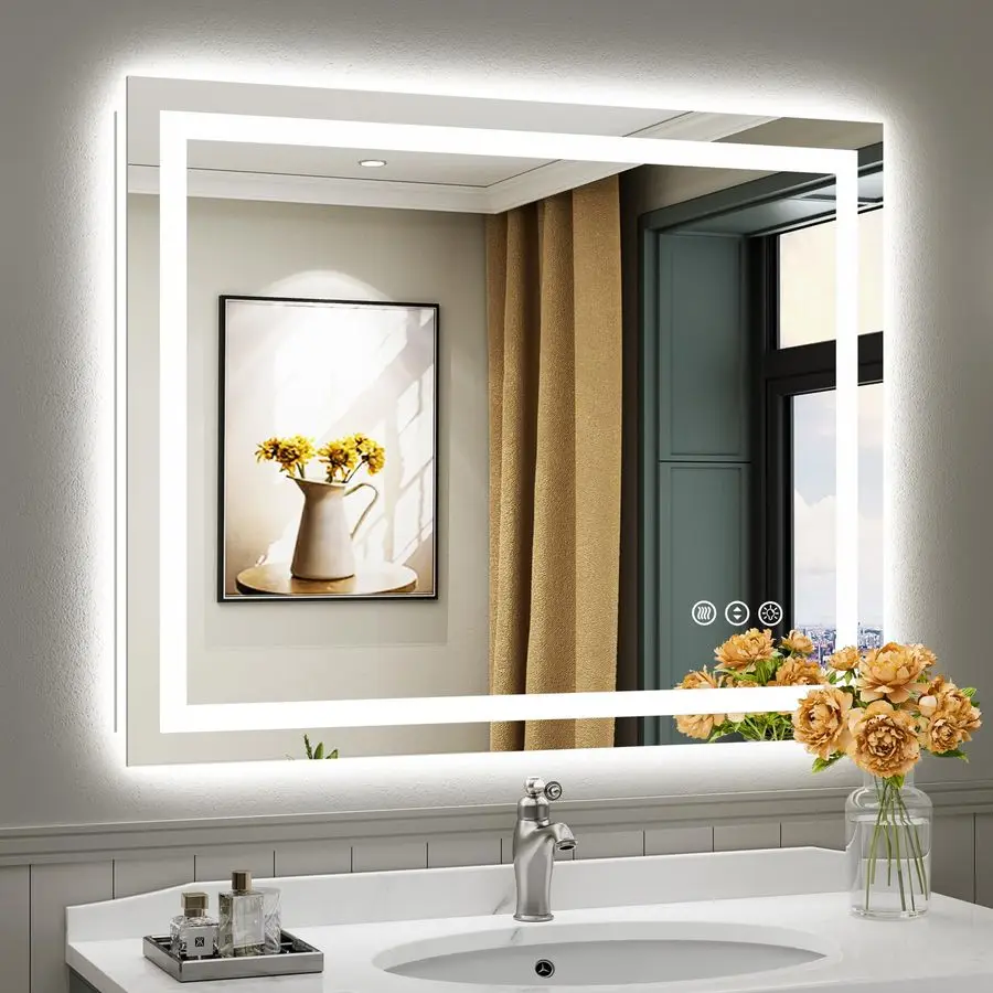 

LED Bathroom Mirror with Lights, Backlit amp Front Lit, AntiFog Lighted Bathroom Vanity Mirror for Wall, Memory Function, Dimmab