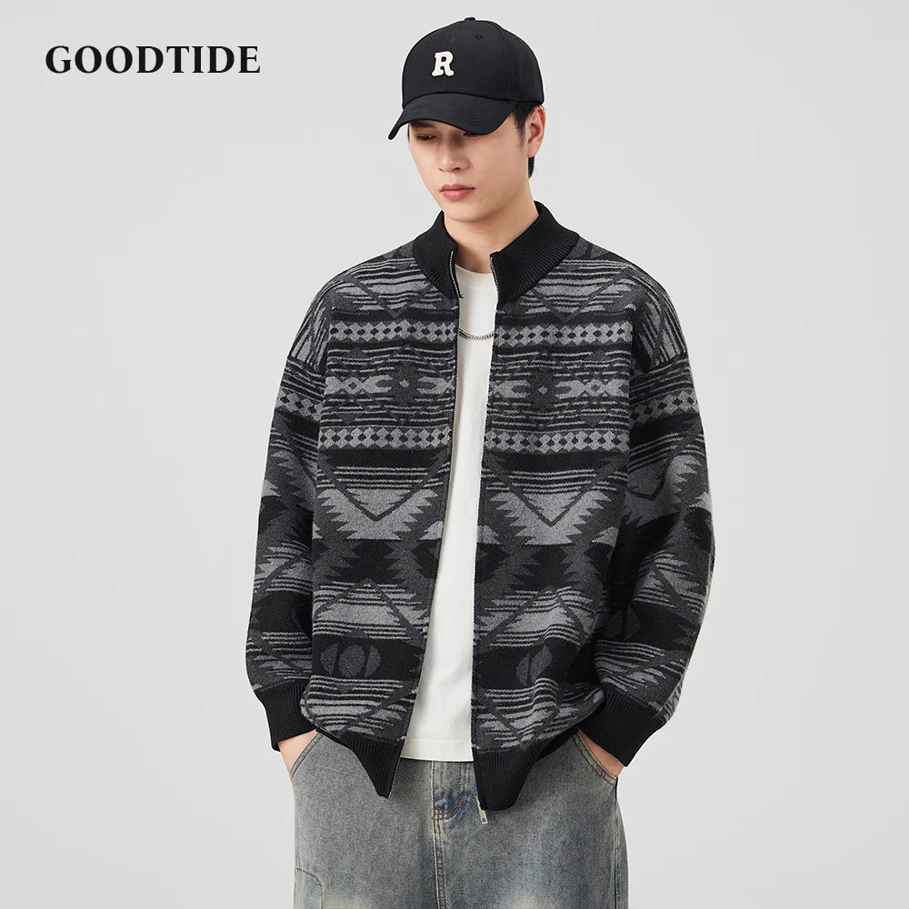 

Модная мужская повседневная куртка-бомбер 202, осень-зима, верхняя одежда на молнии с геометрическим принтом, удобное мягкое пальто с длинными рукавами, топ