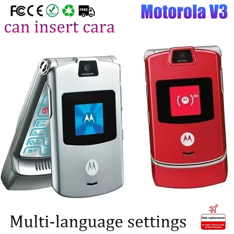 

Refurbished Motorola RAZR V3 Refurbished - Original Unlocked Flip Bluetooth Phone GSM 1.23 MP Camera 850/900/1800/1900 CSTN