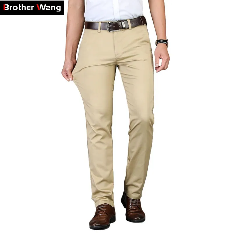 

5-color Men Khaki Casual Pants 2023 New Classic Solid Color Business Fashion Elastic Slim Fit Cotton Trousers Male Brand