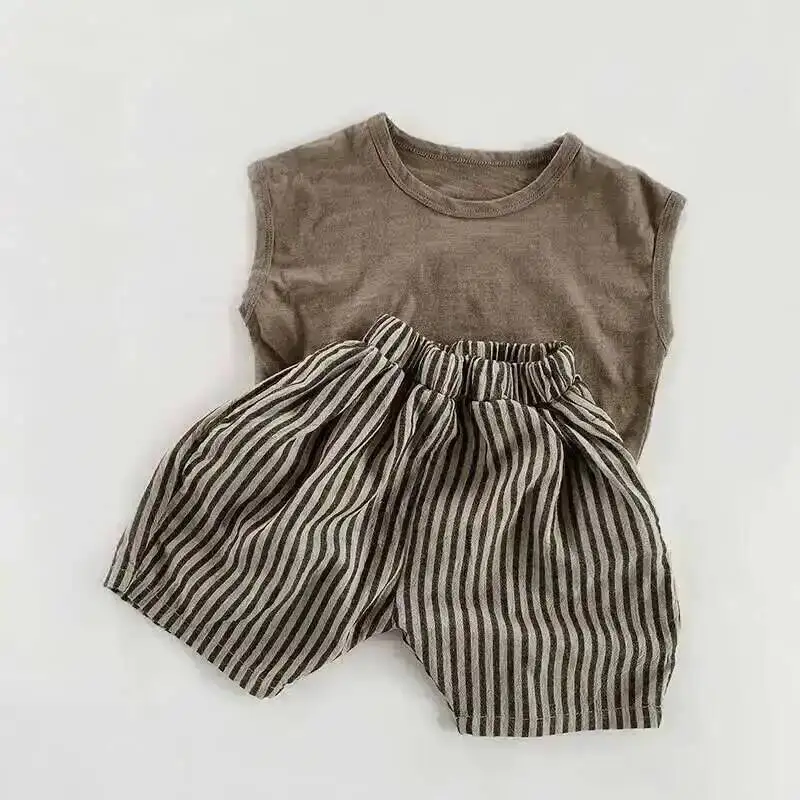 Sommer Kinder Shorts 1-8y Junge Baumwolle Leinen gestreifte Hose lässig lose koreanische kurze Hose Kleinkind tragen Kinder kleidung neu – Detail 2