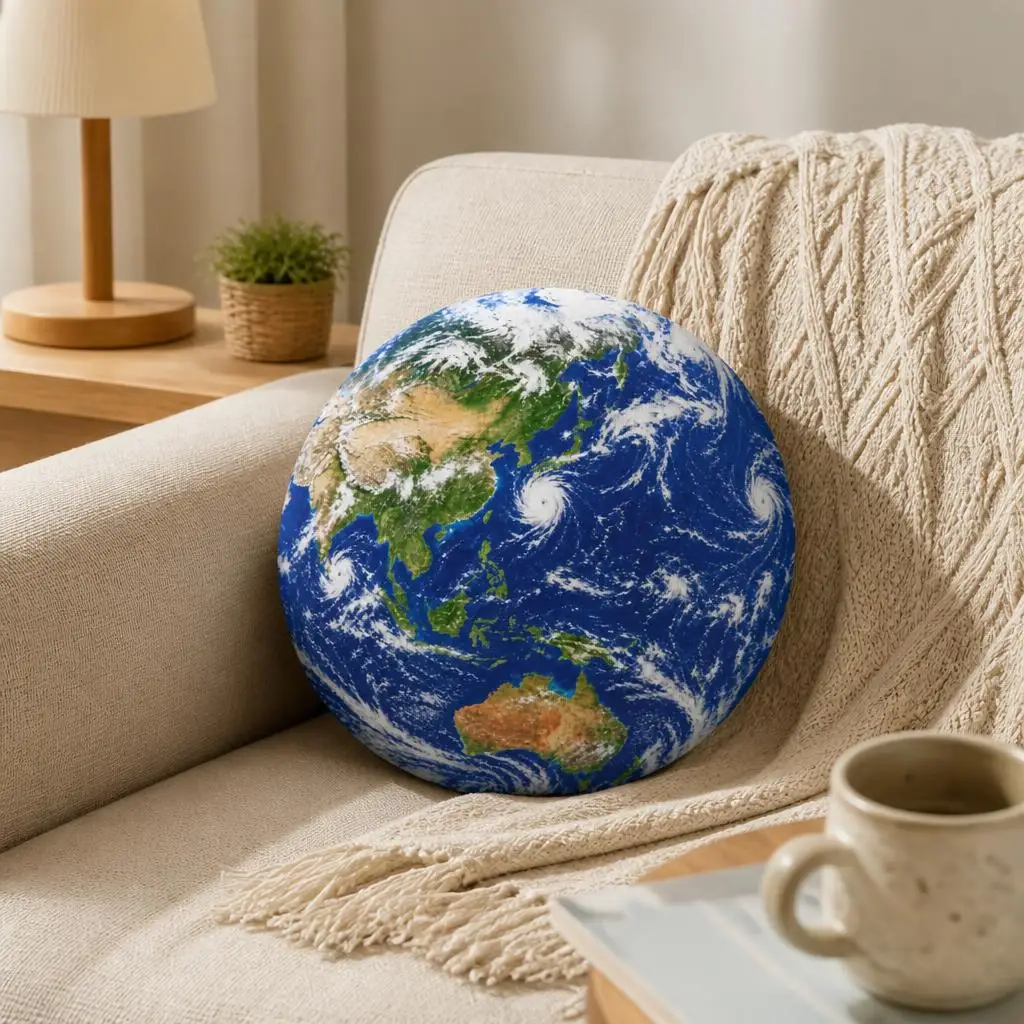 Earth Globe Shaped Stuffed Pillow Blue Marble World Cushion Throw Pillow for Sofa Home Decor Space Science Geography Gift