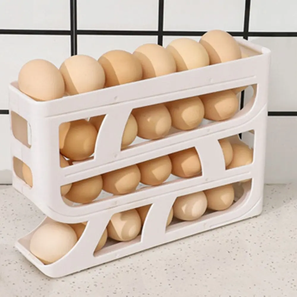 Fridge Egg Storage Box Four Tiers Automatic Rolling 30 Egg Organizer Refrigerator Side Door Egg Dispenser