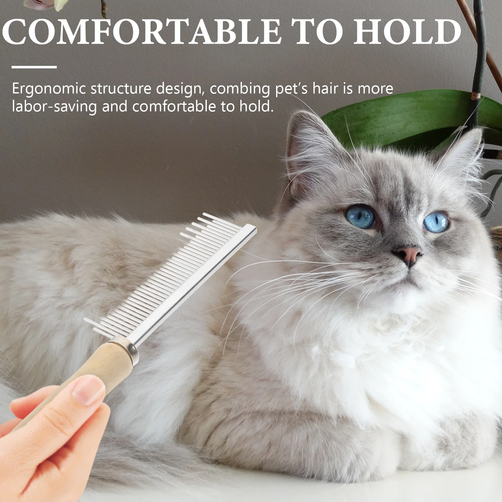 

Sturdy Wooden Handle Dog Cat Grooming Comb Stainless Steel Teeth For Effective Pet Fur Care And Maintenance