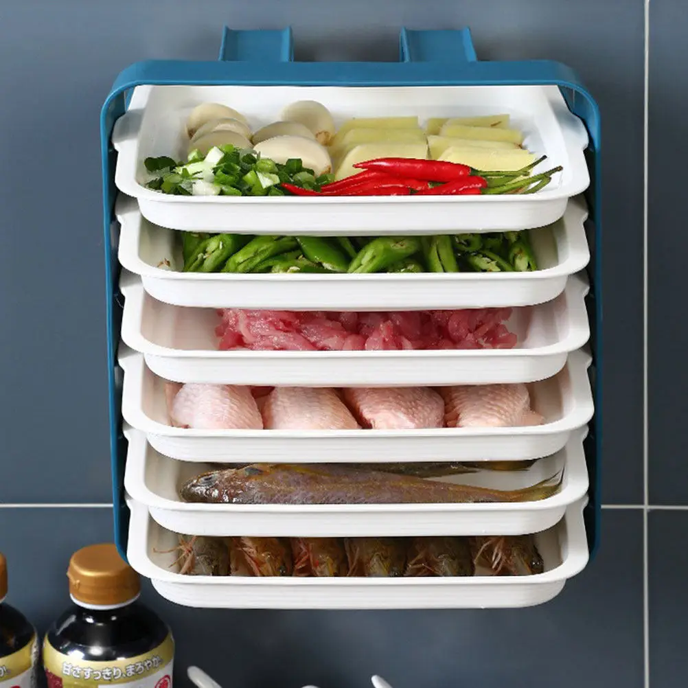 1Set Kitchen Draining Rack Blue Stackable Plastic Plates Break Resistant Side Dish Tray Hot Pot Vegetable Plate Wall-Mounted - view 6
